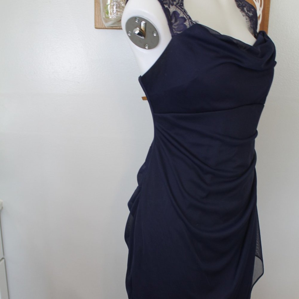 Scarlett Draped-Neck Lace Strap Chiffon Cocktail Dress - Picture 4 of 7